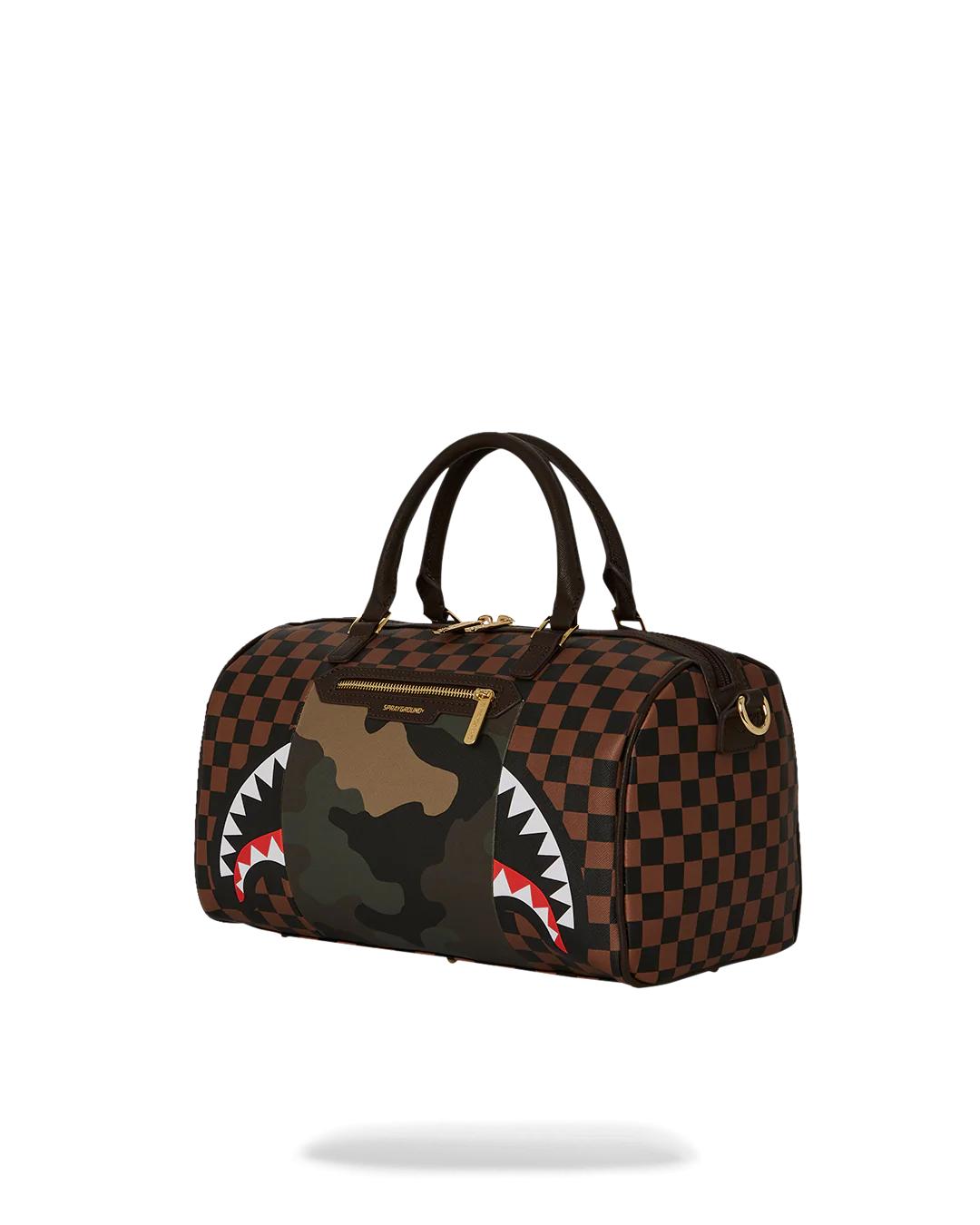 Sprayground New | EXTERIOR GOLD ZIP POCKET SHARKS IN PARIS MINI DUFFLE