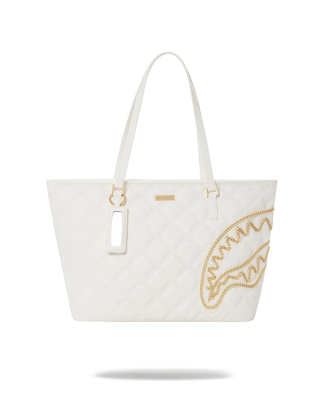 Sprayground Featured | RIVIERA LE BLANC GOLD CHAIN SHARK TOTE