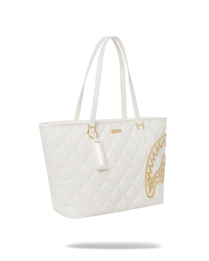 Sprayground Featured | RIVIERA LE BLANC GOLD CHAIN SHARK TOTE