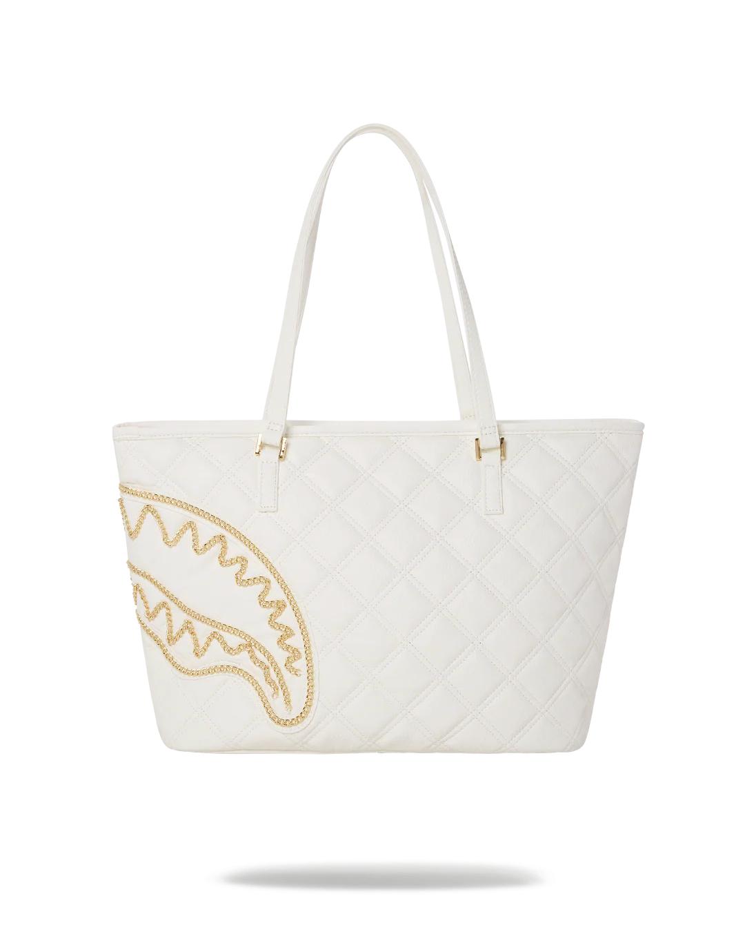 Sprayground Featured | RIVIERA LE BLANC GOLD CHAIN SHARK TOTE