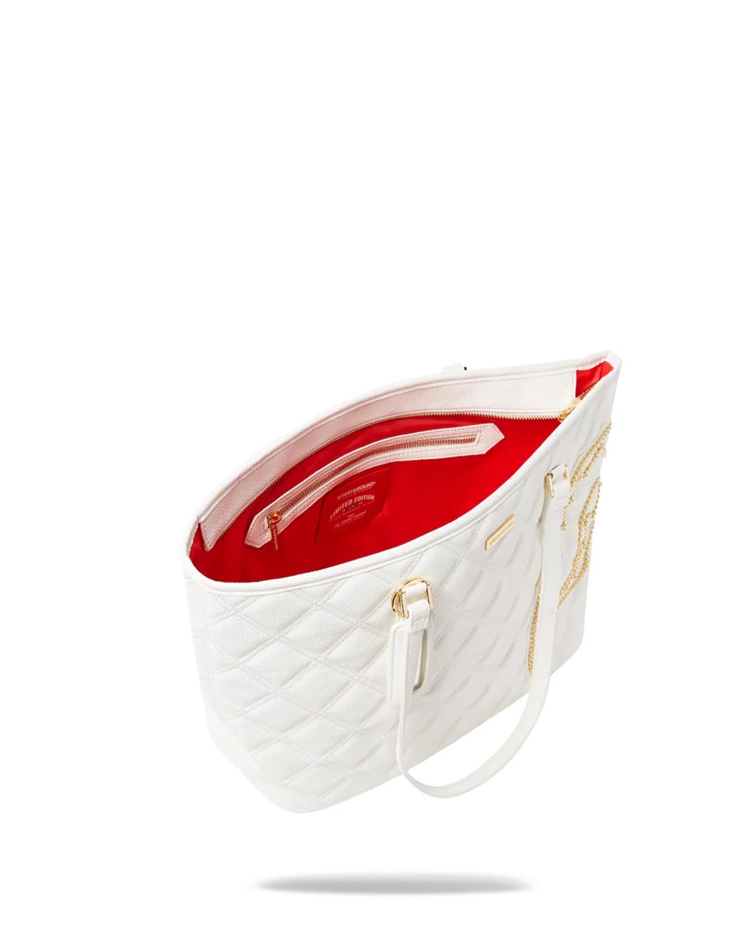 Sprayground Featured | RIVIERA LE BLANC GOLD CHAIN SHARK TOTE
