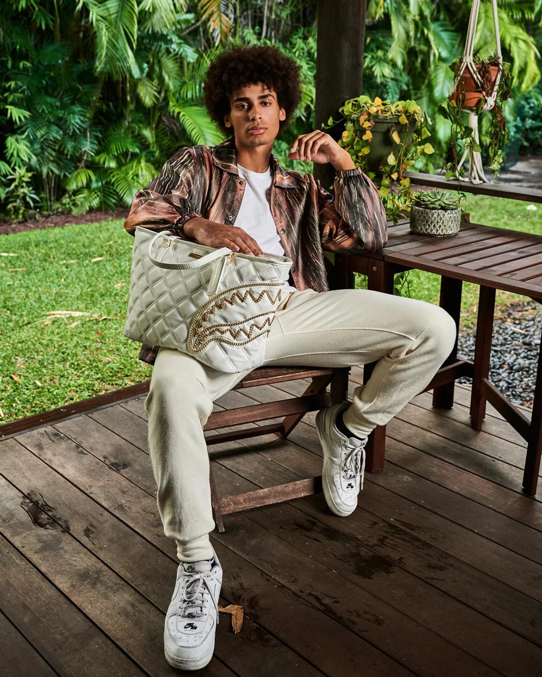 Sprayground Featured | RIVIERA LE BLANC GOLD CHAIN SHARK TOTE