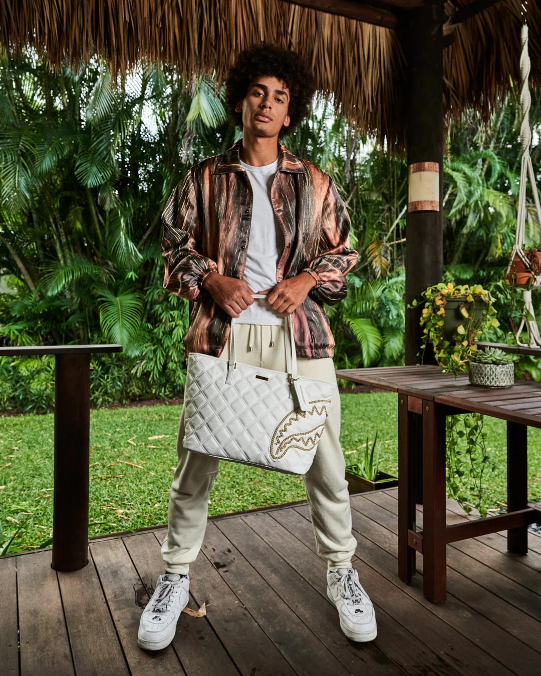 Sprayground Featured | RIVIERA LE BLANC GOLD CHAIN SHARK TOTE