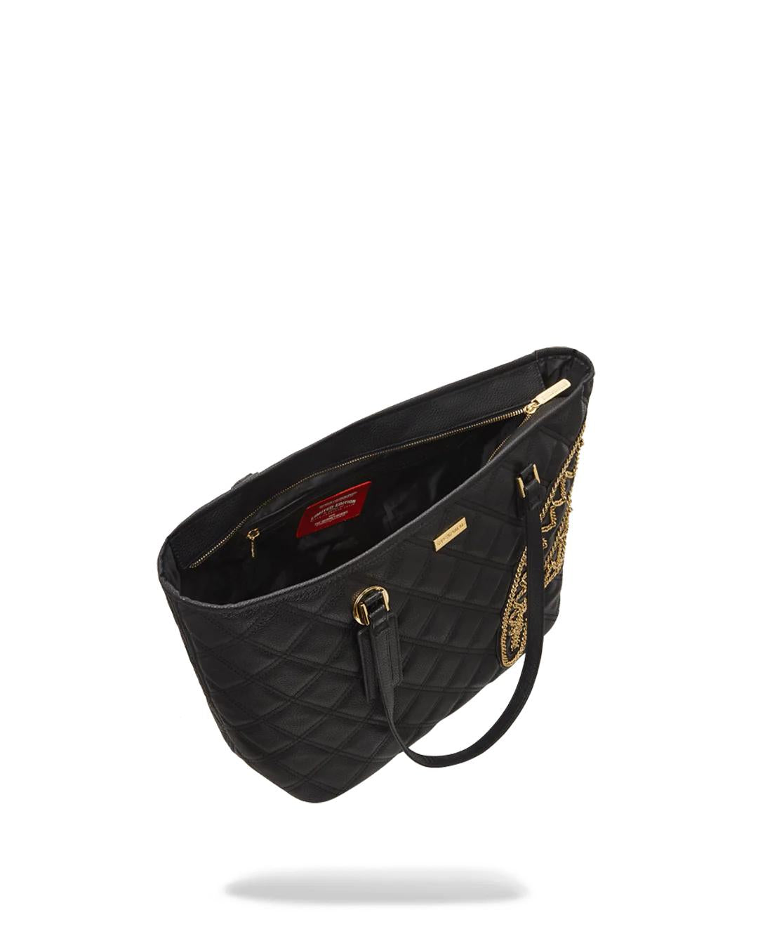 Sprayground Premium | NOIR QUILT GOLD CHAIN SHARK TOTE