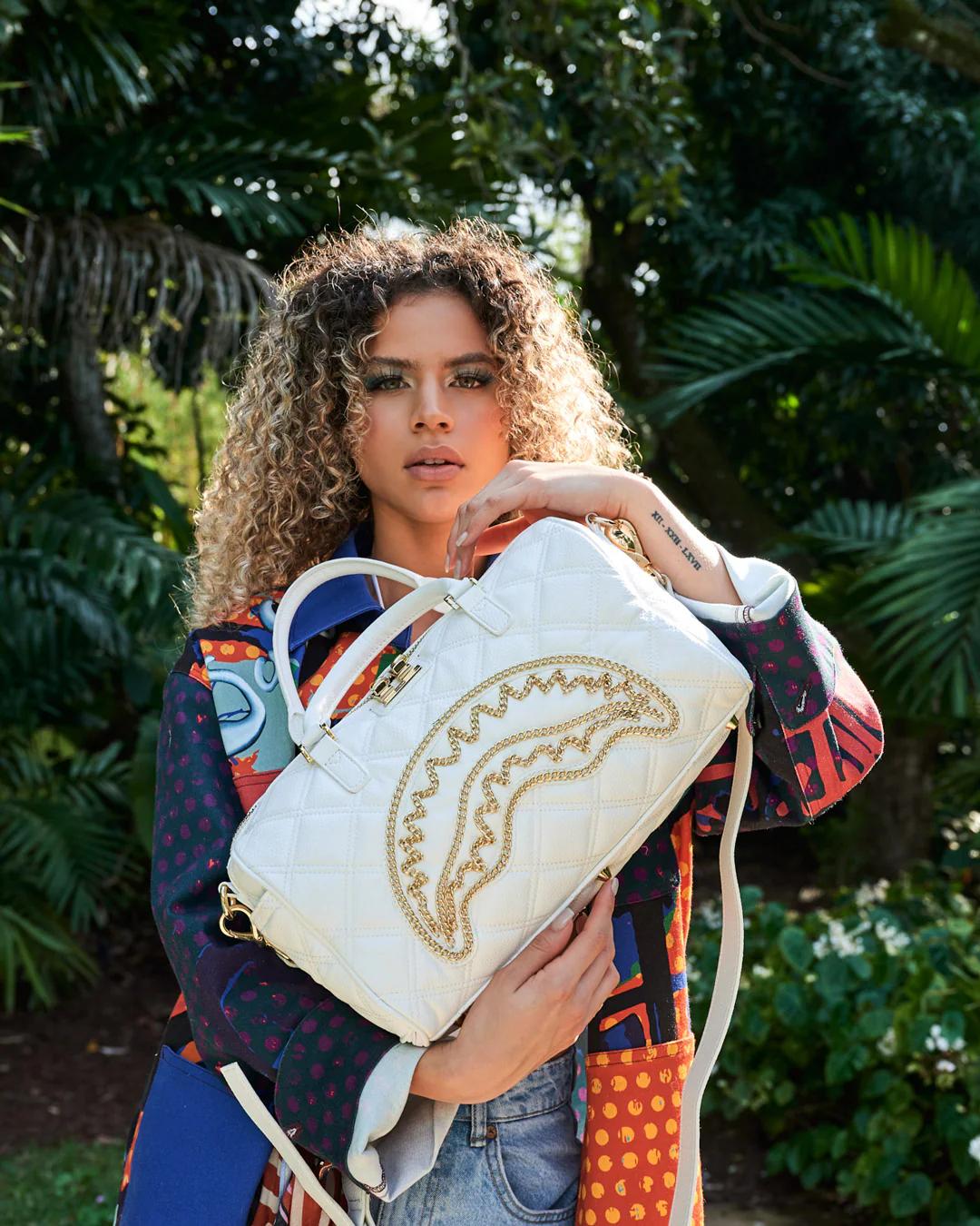 Sprayground Trending | RIVIERA LE BLANC GOLD CHAIN SHARK MINI DUFFLE