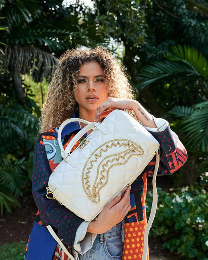 Sprayground Trending | RIVIERA LE BLANC GOLD CHAIN SHARK MINI DUFFLE
