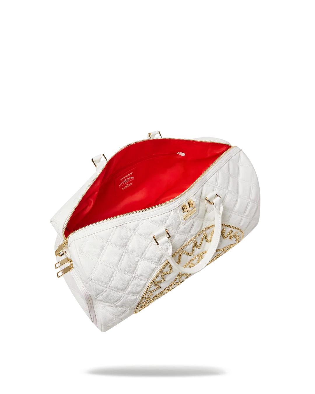 Sprayground Best Seller | RIVIERA LE BLANC GOLD CHAIN SHARK DUFFLE