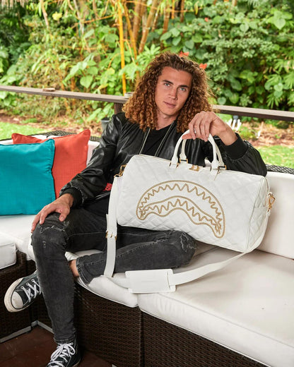 Sprayground Best Seller | RIVIERA LE BLANC GOLD CHAIN SHARK DUFFLE