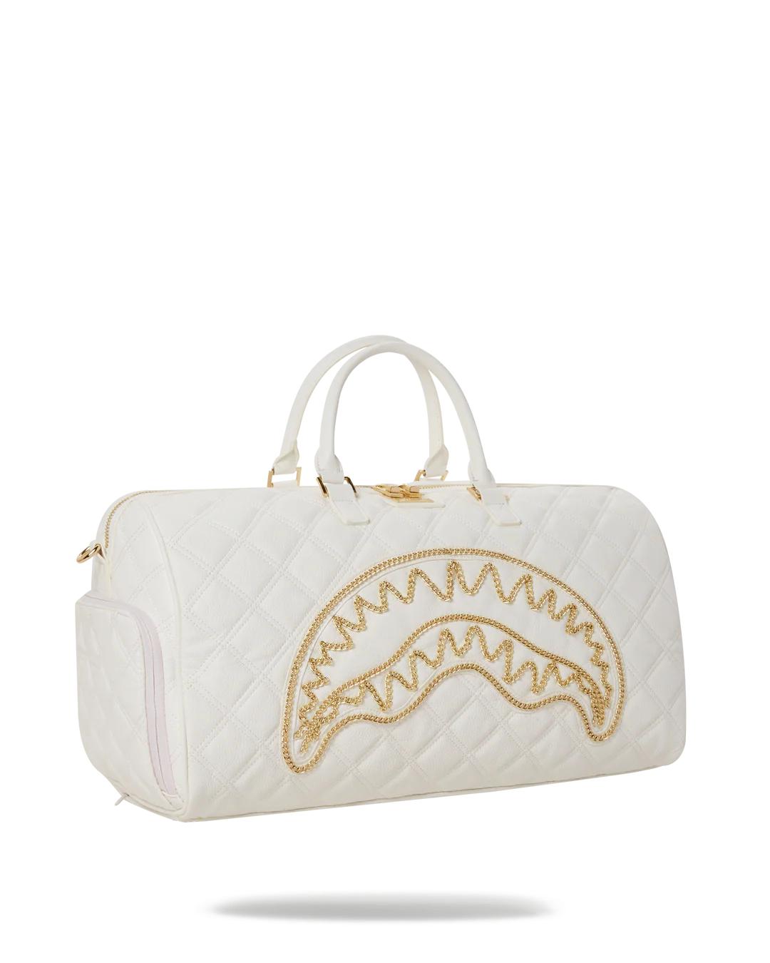 Sprayground Best Seller | RIVIERA LE BLANC GOLD CHAIN SHARK DUFFLE