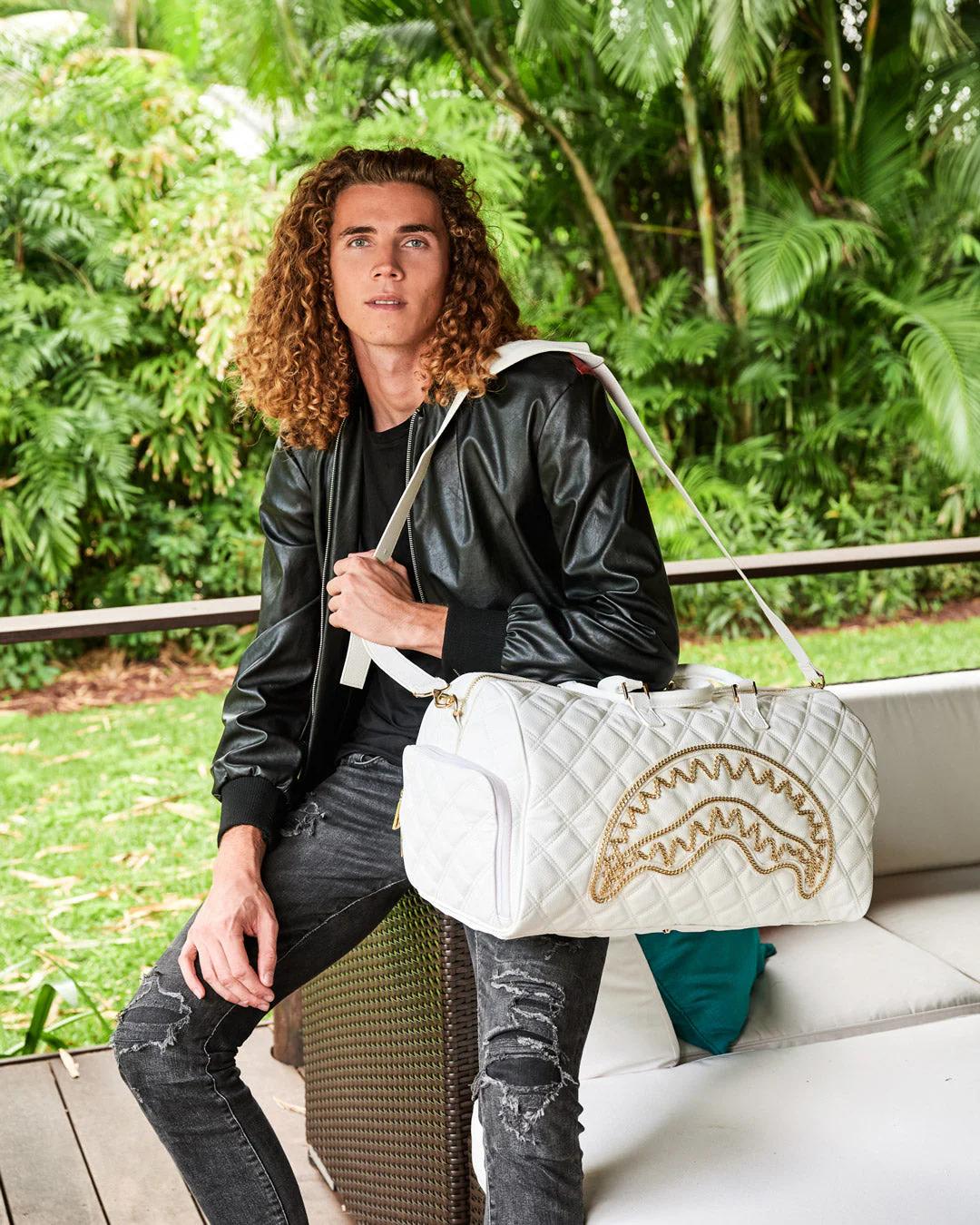 Sprayground Best Seller | RIVIERA LE BLANC GOLD CHAIN SHARK DUFFLE