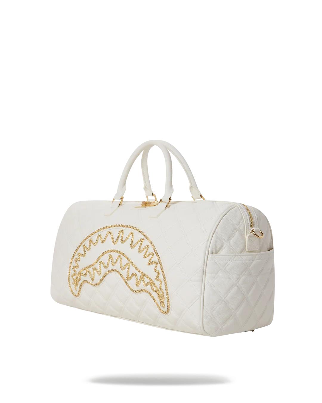Sprayground Best Seller | RIVIERA LE BLANC GOLD CHAIN SHARK DUFFLE