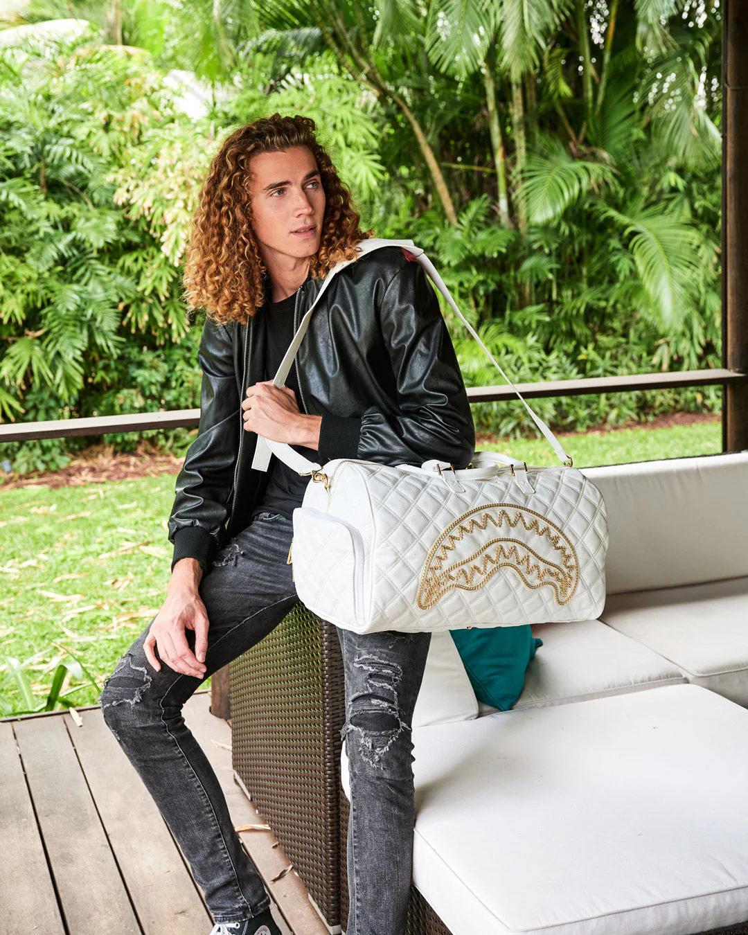 Sprayground Best Seller | RIVIERA LE BLANC GOLD CHAIN SHARK DUFFLE