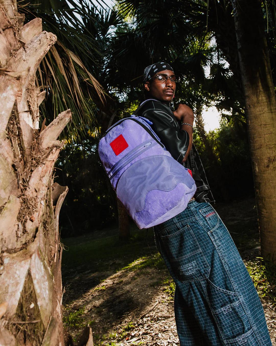 Sprayground Exclusive | NOOO WAY!!! A REVERSIBLE BACKPACK - PURPLE VELOUR TO OG SHARKS IN PARI