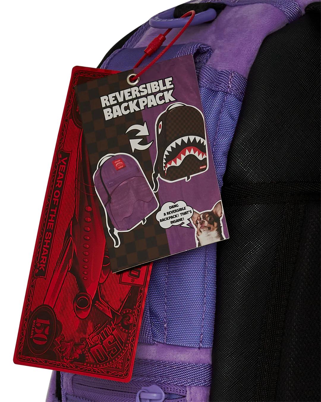 Sprayground Exclusive | NOOO WAY!!! A REVERSIBLE BACKPACK - PURPLE VELOUR TO OG SHARKS IN PARI