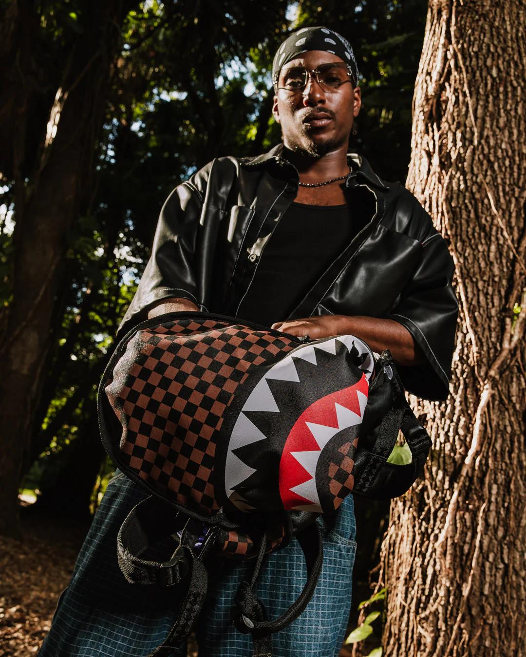 Sprayground Exclusive | NOOO WAY!!! A REVERSIBLE BACKPACK - PURPLE VELOUR TO OG SHARKS IN PARI