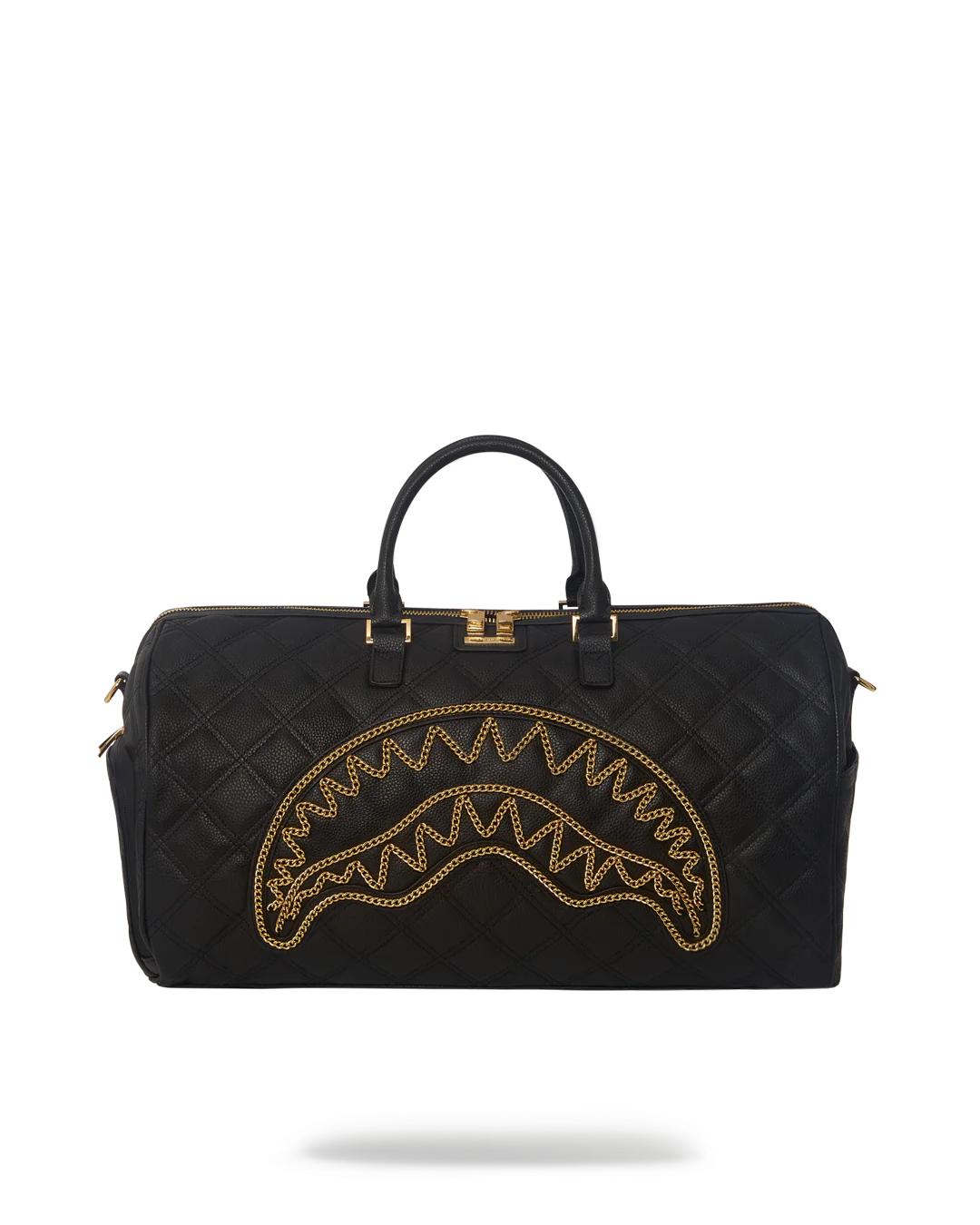 Sprayground Featured | NOIR QUILT GOLD CHAIN SHARK DUFFLE