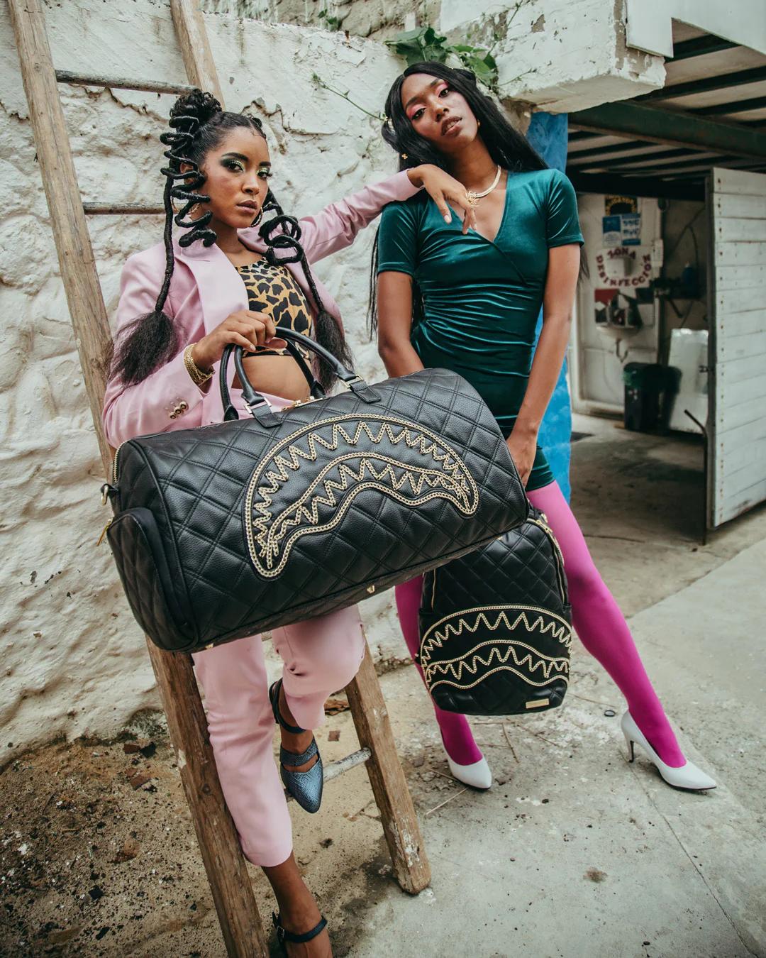 Sprayground Featured | NOIR QUILT GOLD CHAIN SHARK DUFFLE