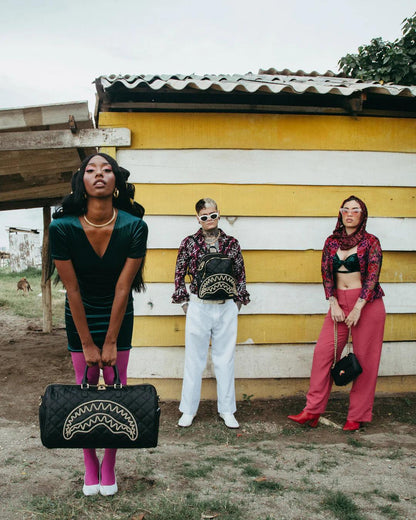 Sprayground Featured | NOIR QUILT GOLD CHAIN SHARK DUFFLE