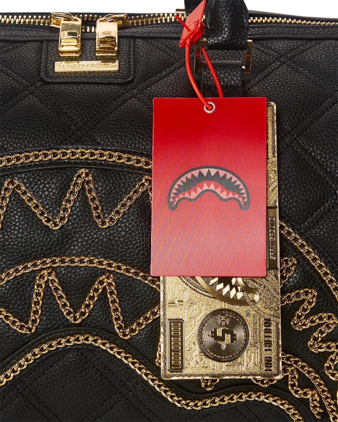Sprayground Featured | NOIR QUILT GOLD CHAIN SHARK DUFFLE