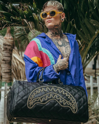Sprayground Featured | NOIR QUILT GOLD CHAIN SHARK DUFFLE