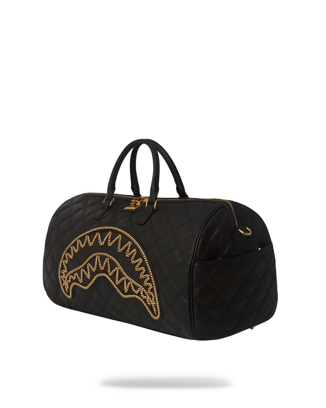 Sprayground Featured | NOIR QUILT GOLD CHAIN SHARK DUFFLE