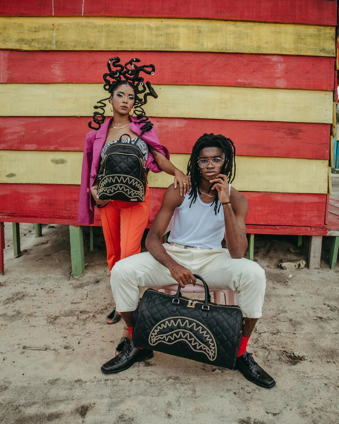 Sprayground Featured | NOIR QUILT GOLD CHAIN SHARK DUFFLE