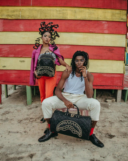 Sprayground Featured | NOIR QUILT GOLD CHAIN SHARK DUFFLE
