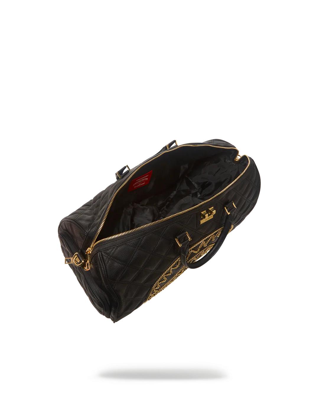 Sprayground Featured | NOIR QUILT GOLD CHAIN SHARK DUFFLE